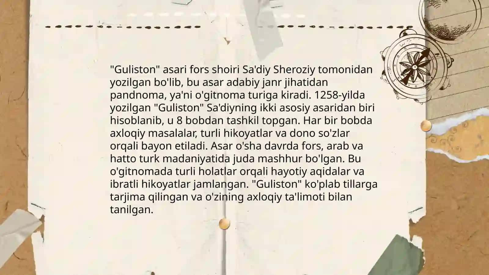 Saʼdiy Sheroziy Guliston asarining Sharq adabiyotida tutgan oʻrni 4