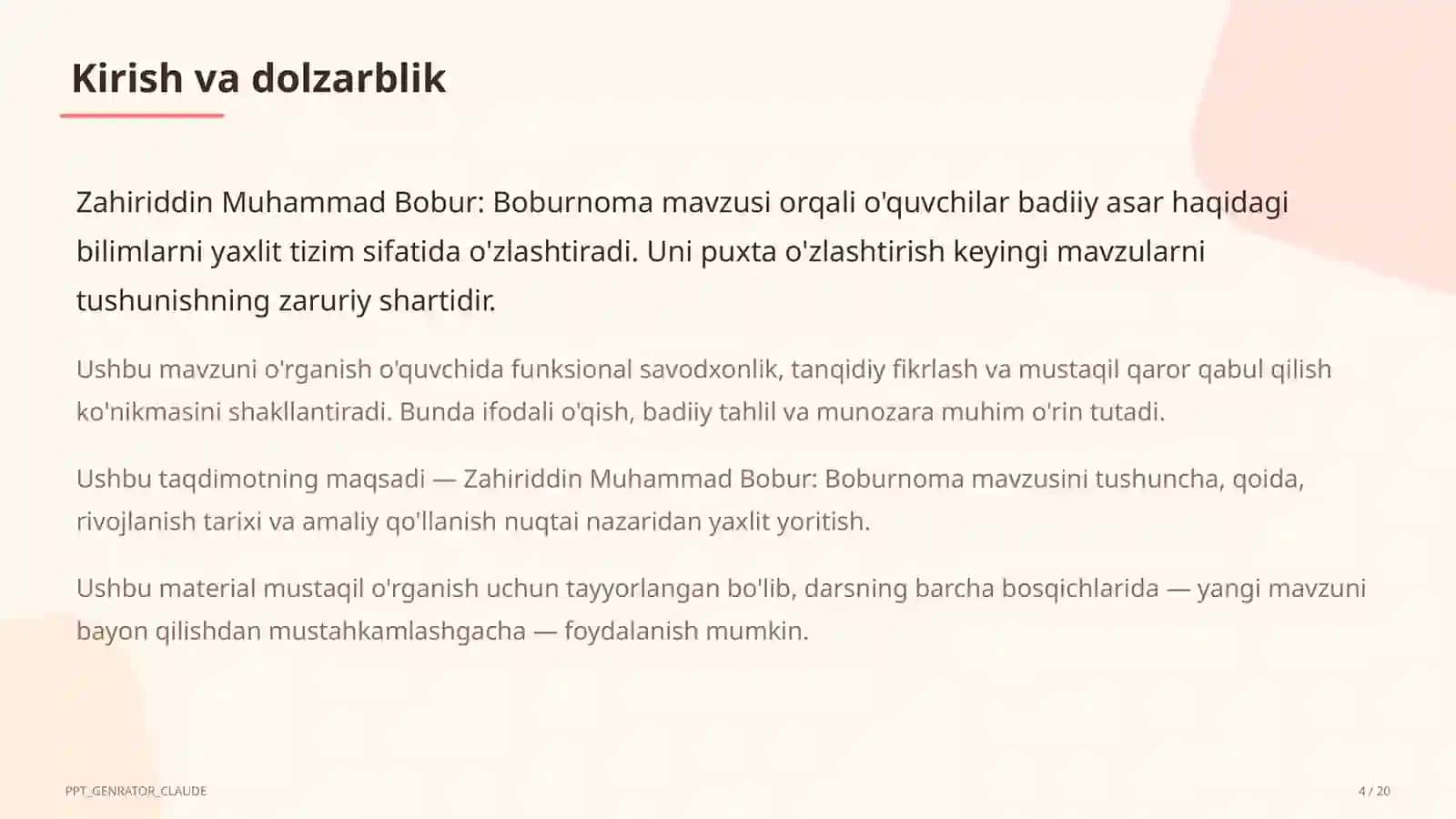 Zahiriddin Muhammad Bobur: Boburnoma (8-sinf) 4