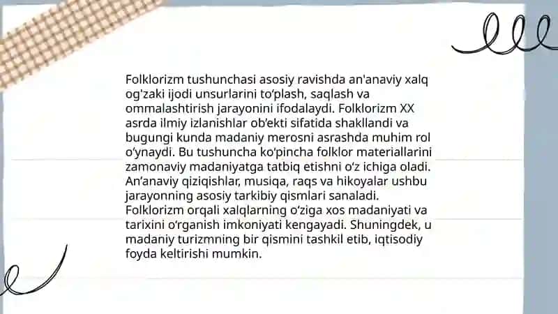 Folklor va badiiy adabiyot munosabatlari.Folklorizm tushunchasi 4