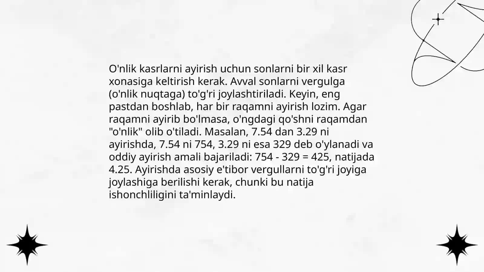 Oʼnlik konentrida arifmetik amallar bajarish metodikasi 4