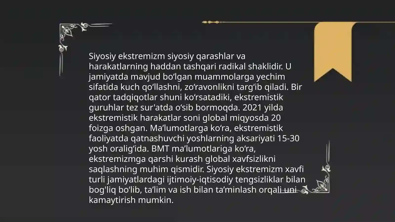 Ekstramizmning ko'rinishlari va namoyon bo'lish shakllari 4
