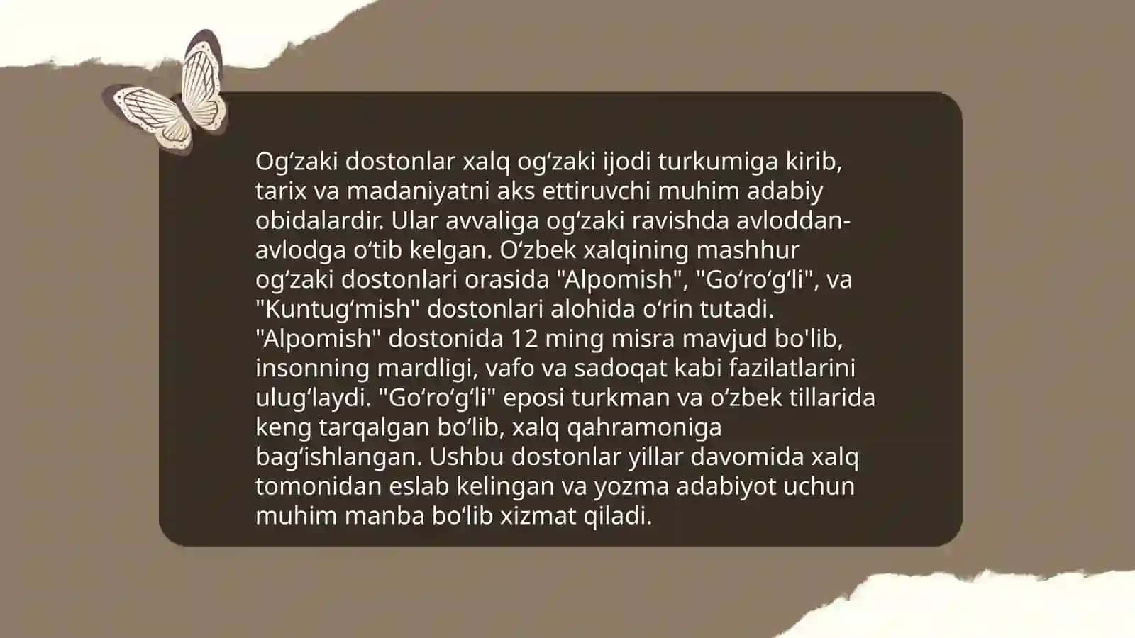 Oʻzbek folklorining janrlar tizimi haqida material toʻplash va tahlil qilish 4