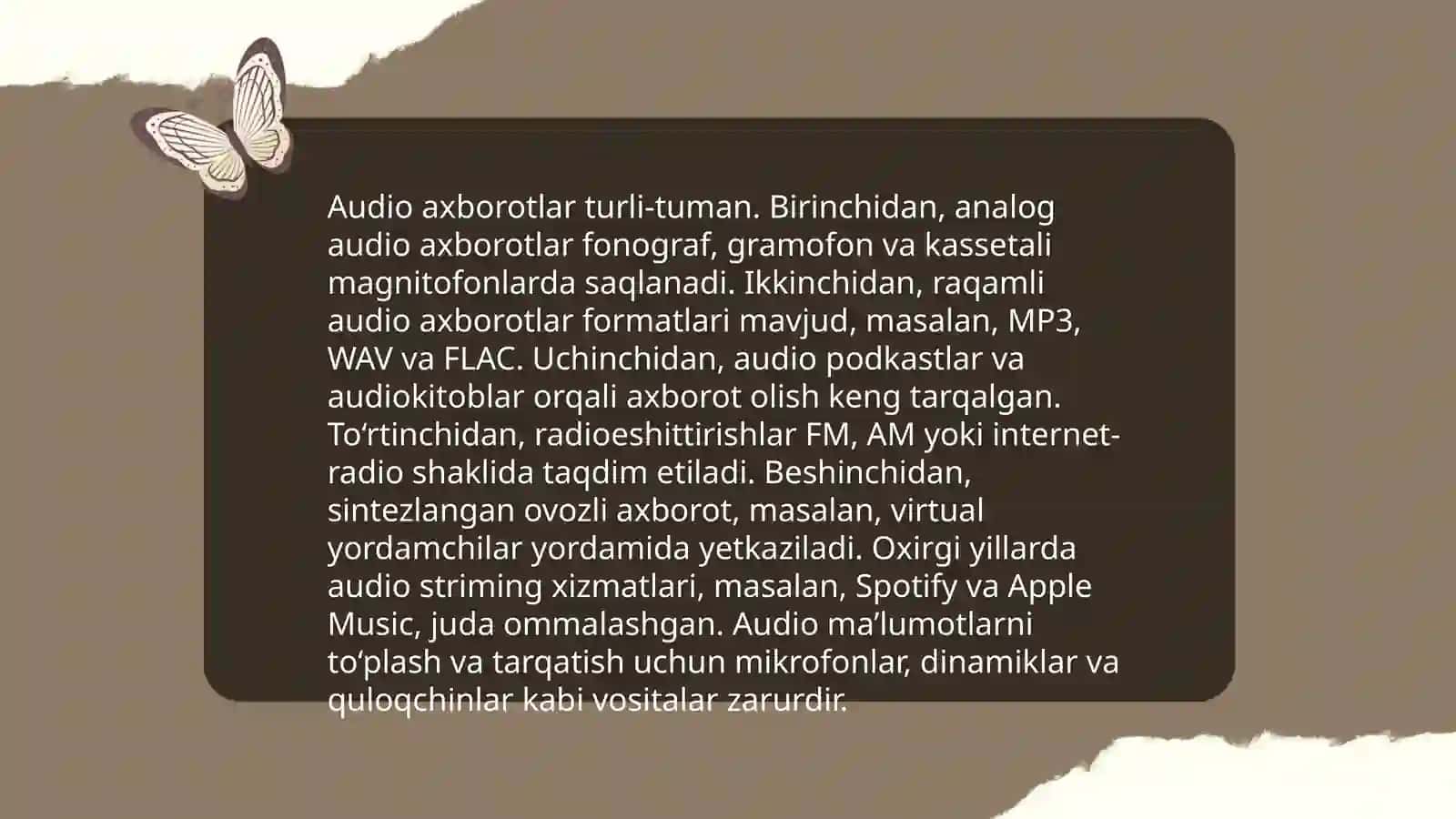 Multimediyaning asosiy tushunchalari. Audio va video axborotlar bilan ishlash asoslari 4