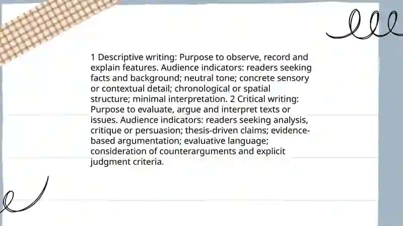 Identifying critical and descriptive writing 4