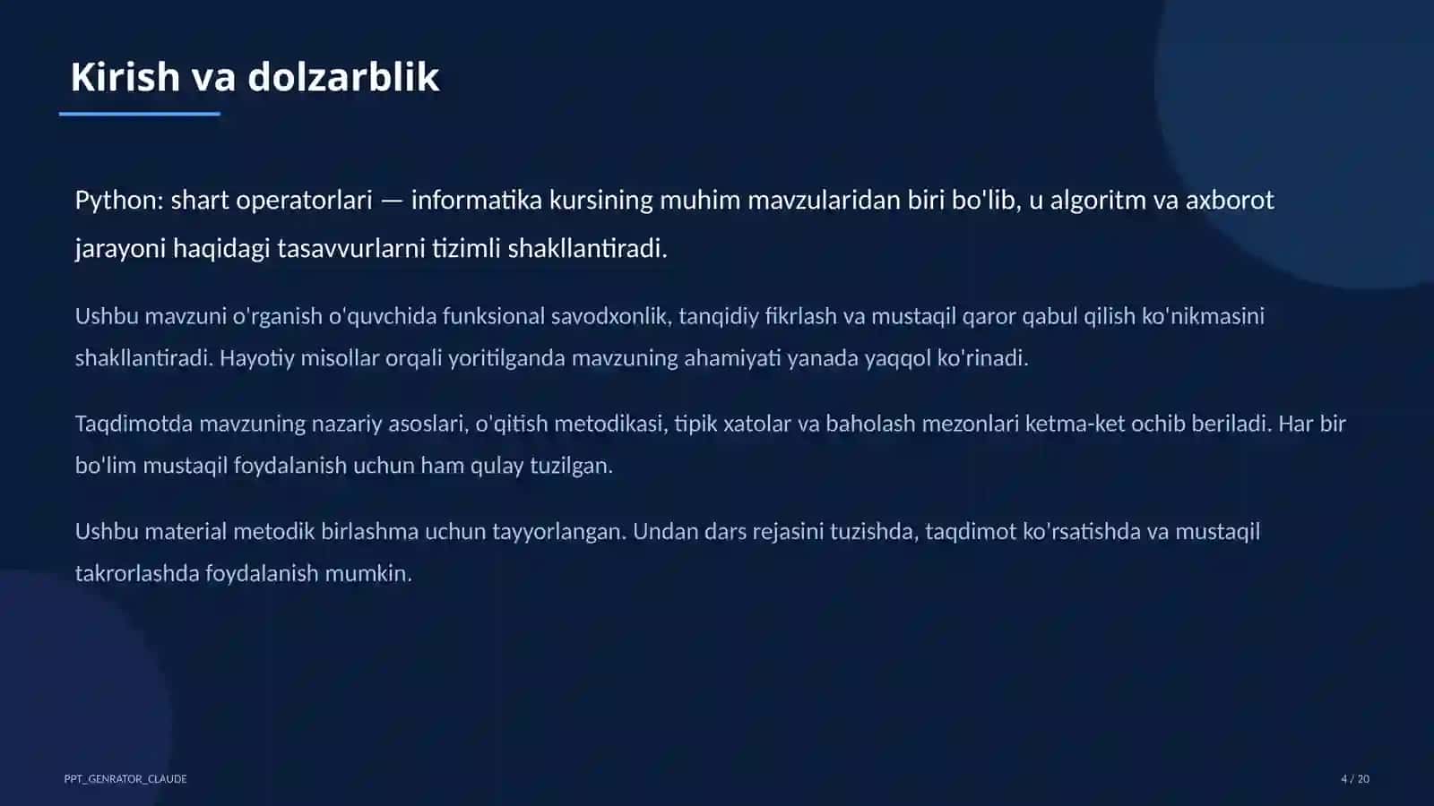 Python: shart operatorlari (8-sinf) 4
