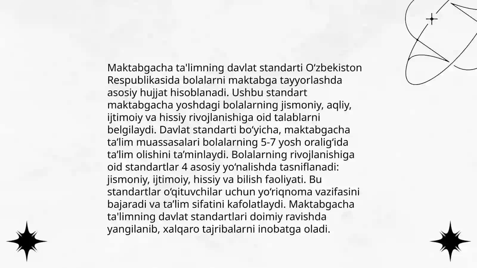 Oʻzbekiston Respublikasining ilk va maktabgacha yoshdagi bolalar rivojlanishiga qoʻyiladigan davlat talablari 4