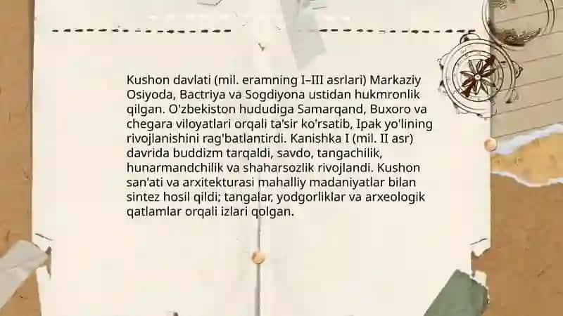 O'zbek davlatchiligining tarixiy bosqichlari O'zbekiston hududidagi davlatlar misolida 4
