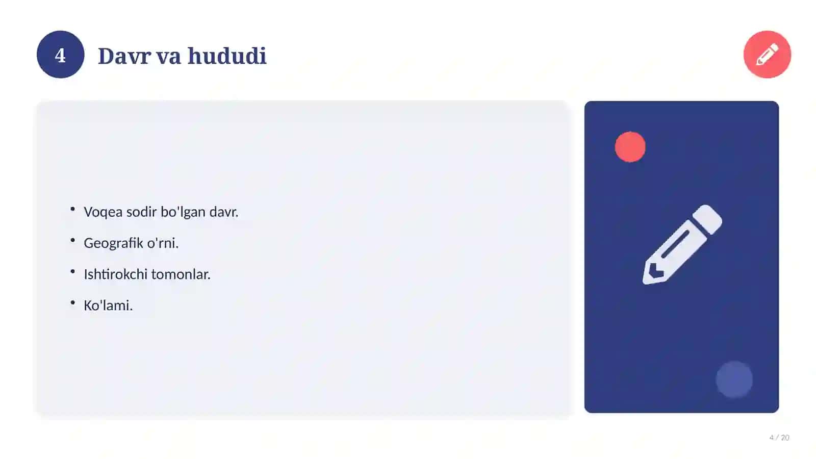 O'zbekiston tarixi fanidan 6-sinf: kalendar-mavzuiy reja 4