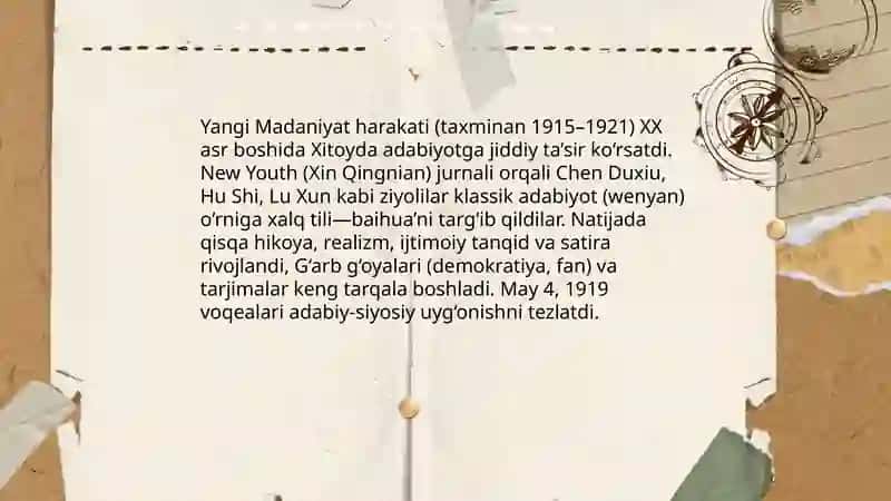 XX asr boshida Xitoyda ijtimoiy-siyosiy vaziyatning adabiyotga ta’siri 4