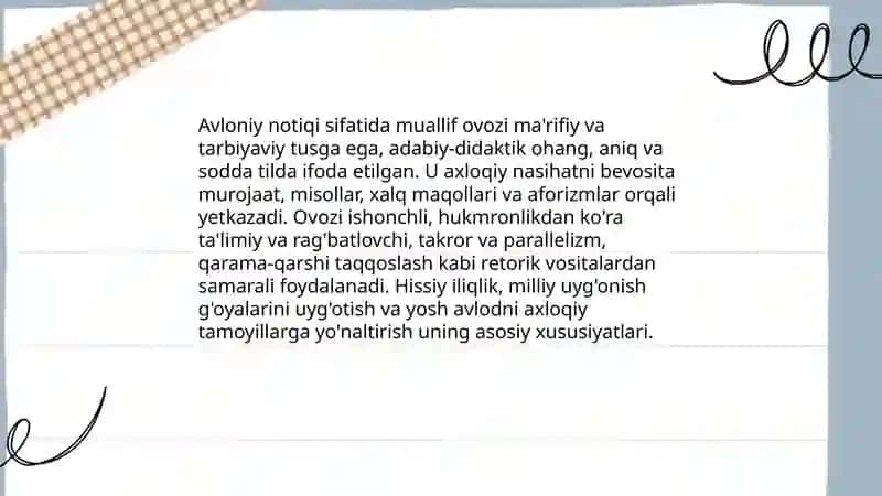 Abdulla Avloniyning "Turkiy guliston yoxud axloq" asarida notiqlik 4