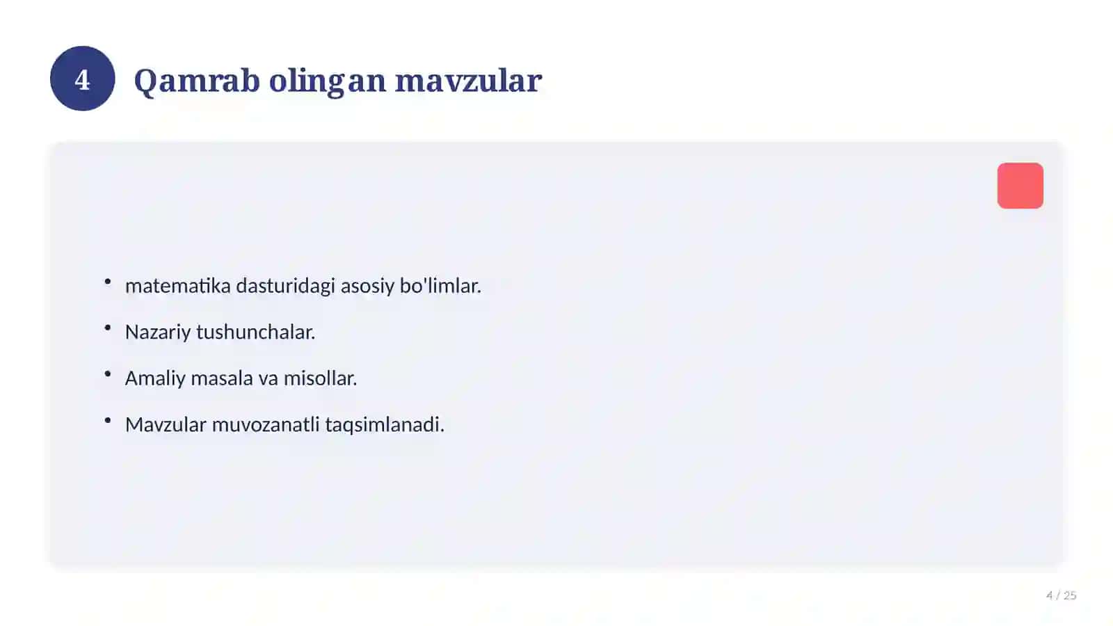 Matematika fanidan 5-sinf: mavzulashtirilgan nazorat ishi va tahlil 4