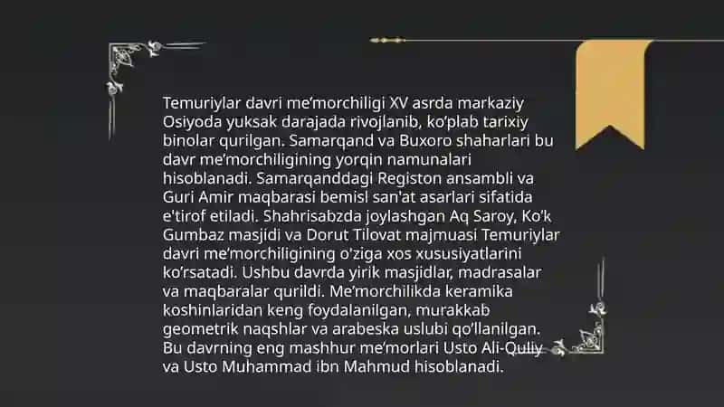 Temuriylar davri madiniyat tarixi 4