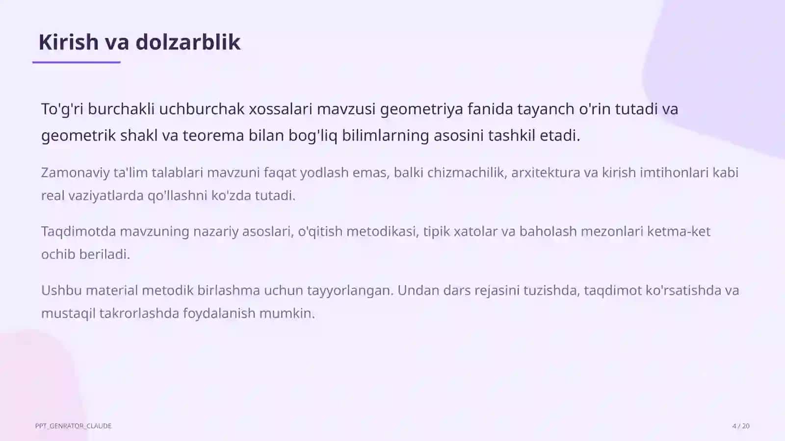 To'g'ri burchakli uchburchak xossalari (7-sinf) 4