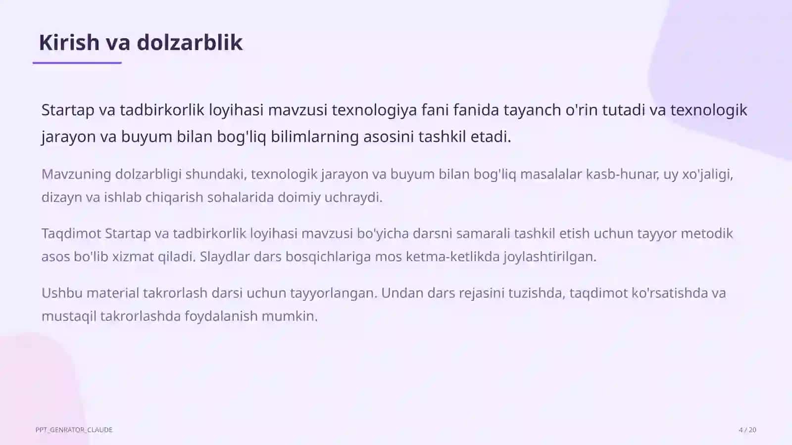 Startap va tadbirkorlik loyihasi (11-sinf) 4