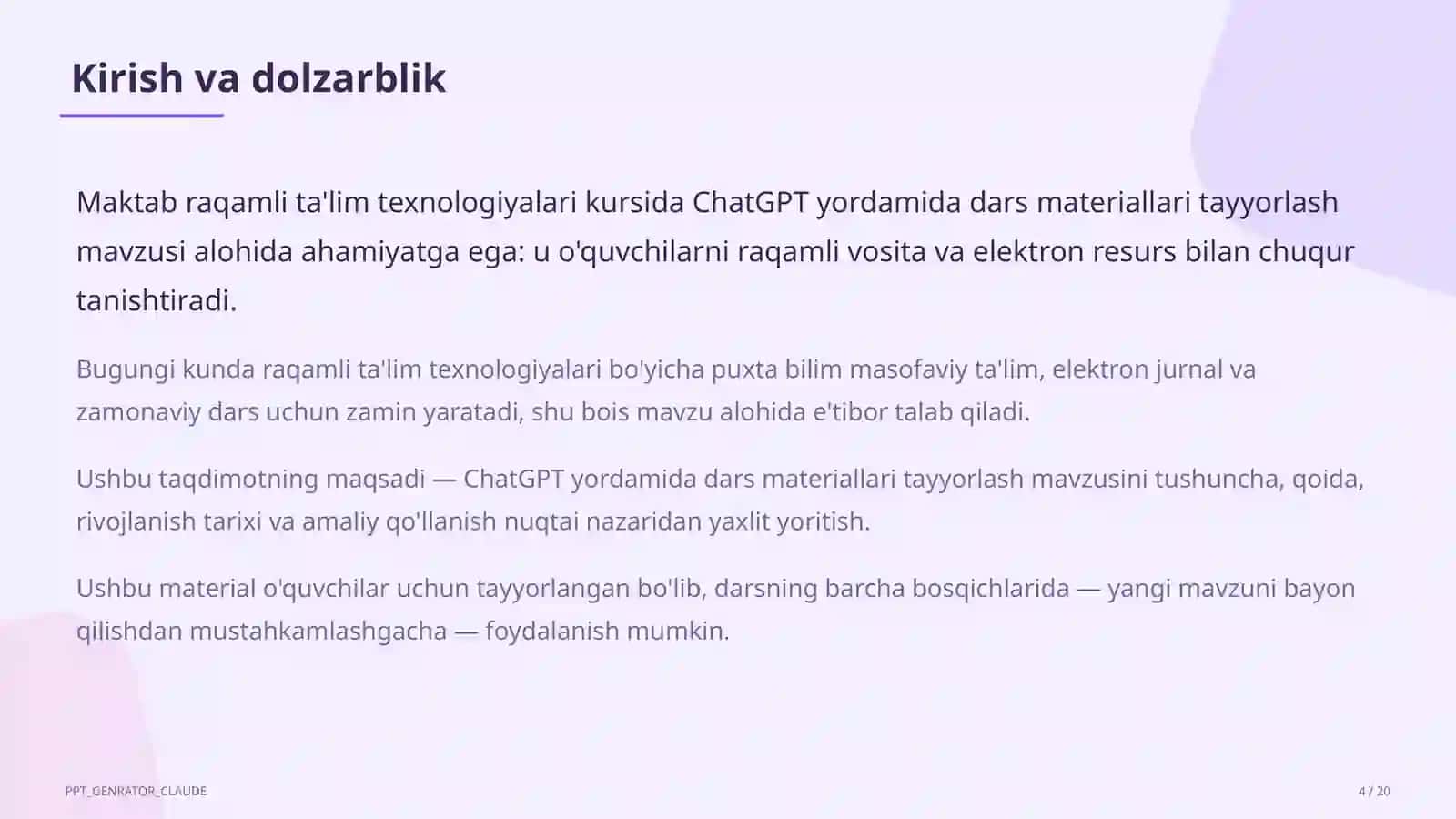 Dars rejasi 4
