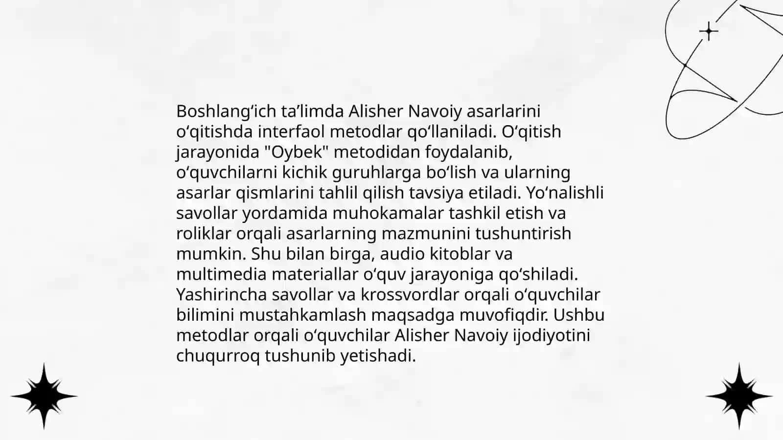 Boshlangʻich taʼlimda Alisher Navoiy asarlarini oʻqitish usullari fanining maqsad va vazifalari 4