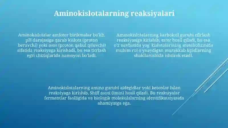 Aminokislotalarning kimyoviy xossalari. Pipted sintezi. Aminokislotalarning optik aktivligi 4