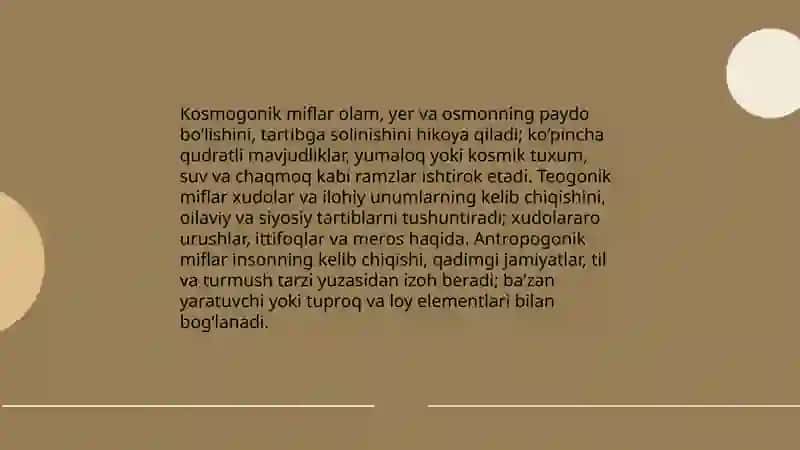 Mif va uning turlari. Afsona rivoyat va naqllar 4