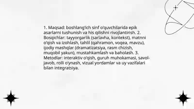 BOSHLANG'ICH SINFDA EPIK ASARLAR USTIDA ISHLASH METODIKASI 4