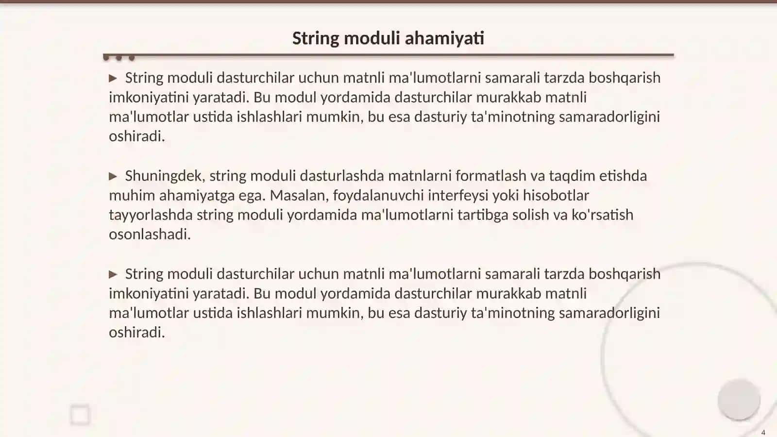 Pythonda String moduli bilan ishlash 4