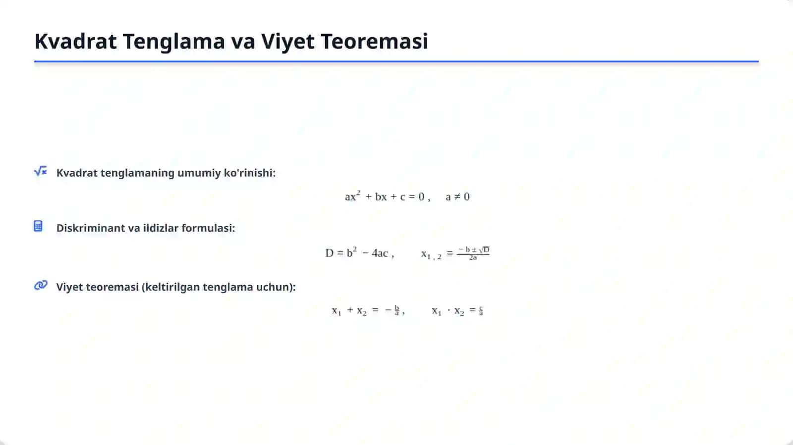 Matematik Formulalar To'plami 4