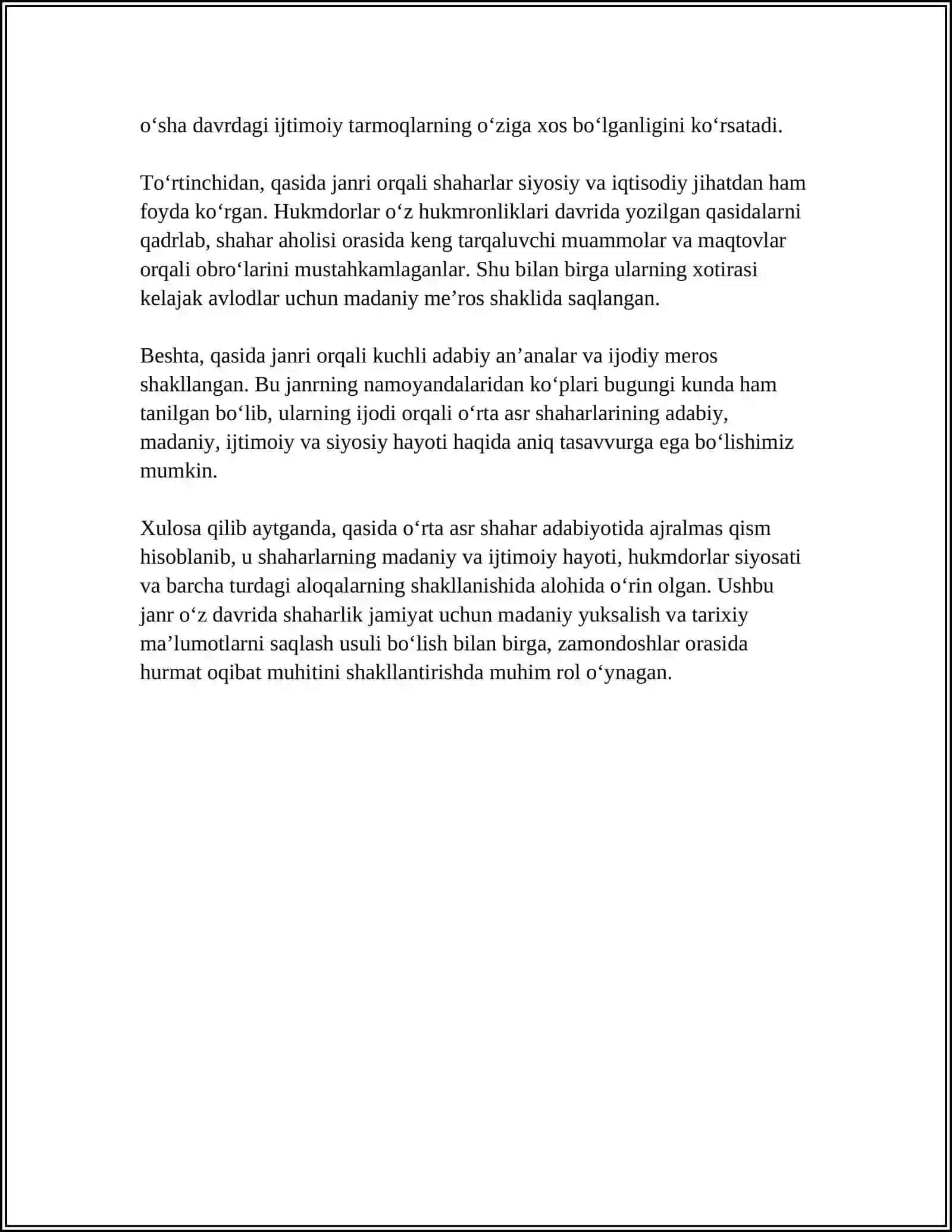 ÒRTA ASR SHAHAR ADABIYOTIDA JANRLAR 4