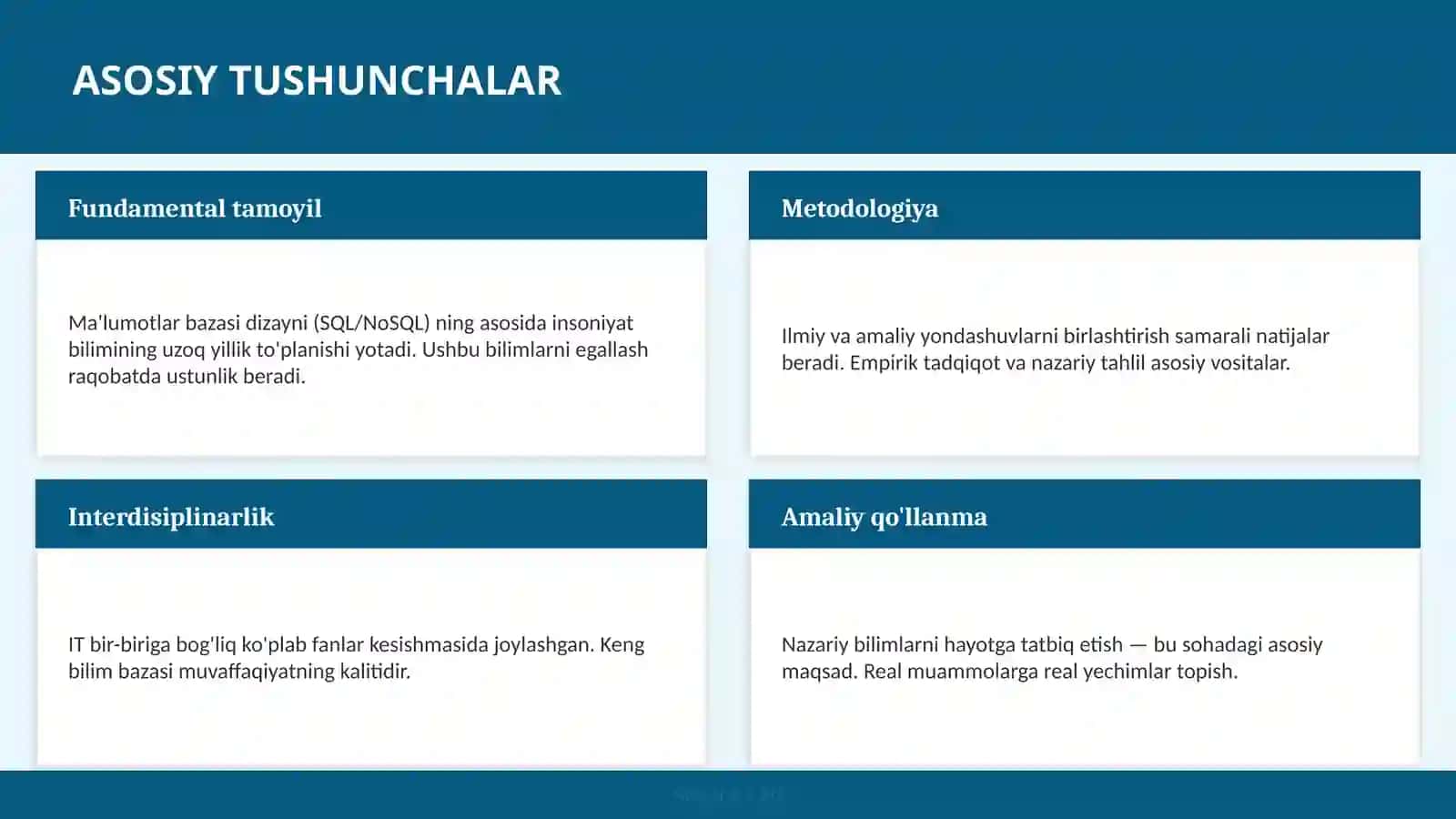 Ma'lumotlar bazasi dizayni (SQL/NoSQL) 4