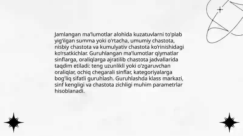 Statistik jamlash va guruhlash 4
