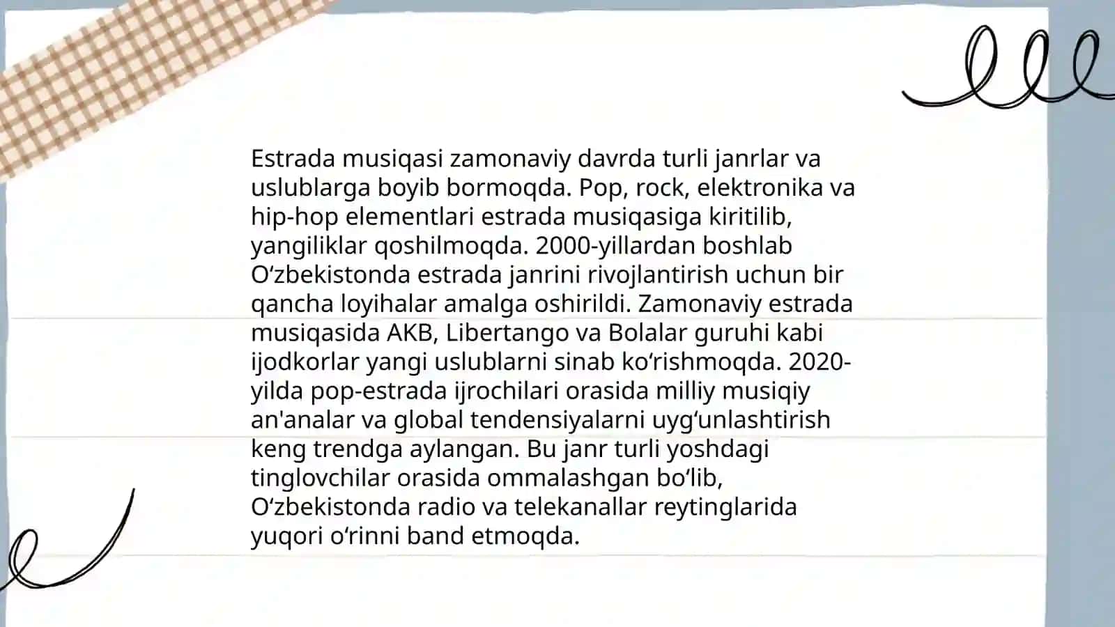 O'zbek zamonaviy musiqasi. ESTRADA musiqasining rivojlanishi va bolalar musiqasiga ta 'siri 4
