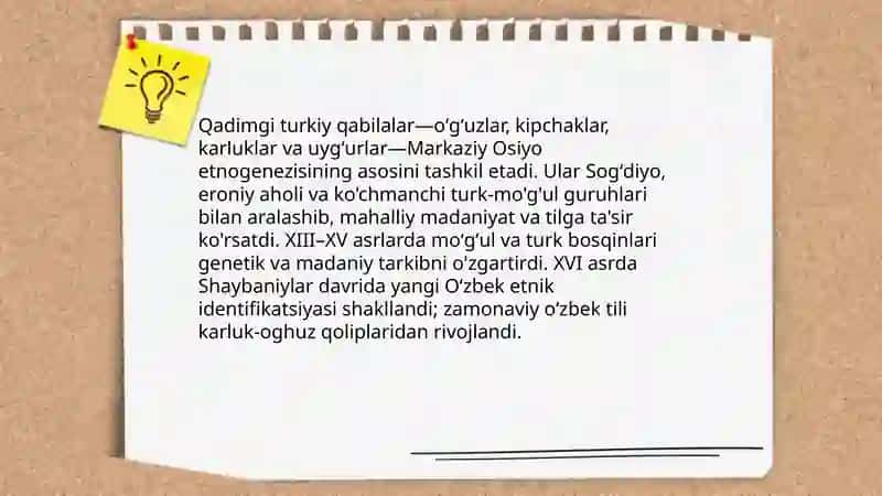 Oʻzbek xalqining kelib chiqishi va etnik jarayonlar i 4