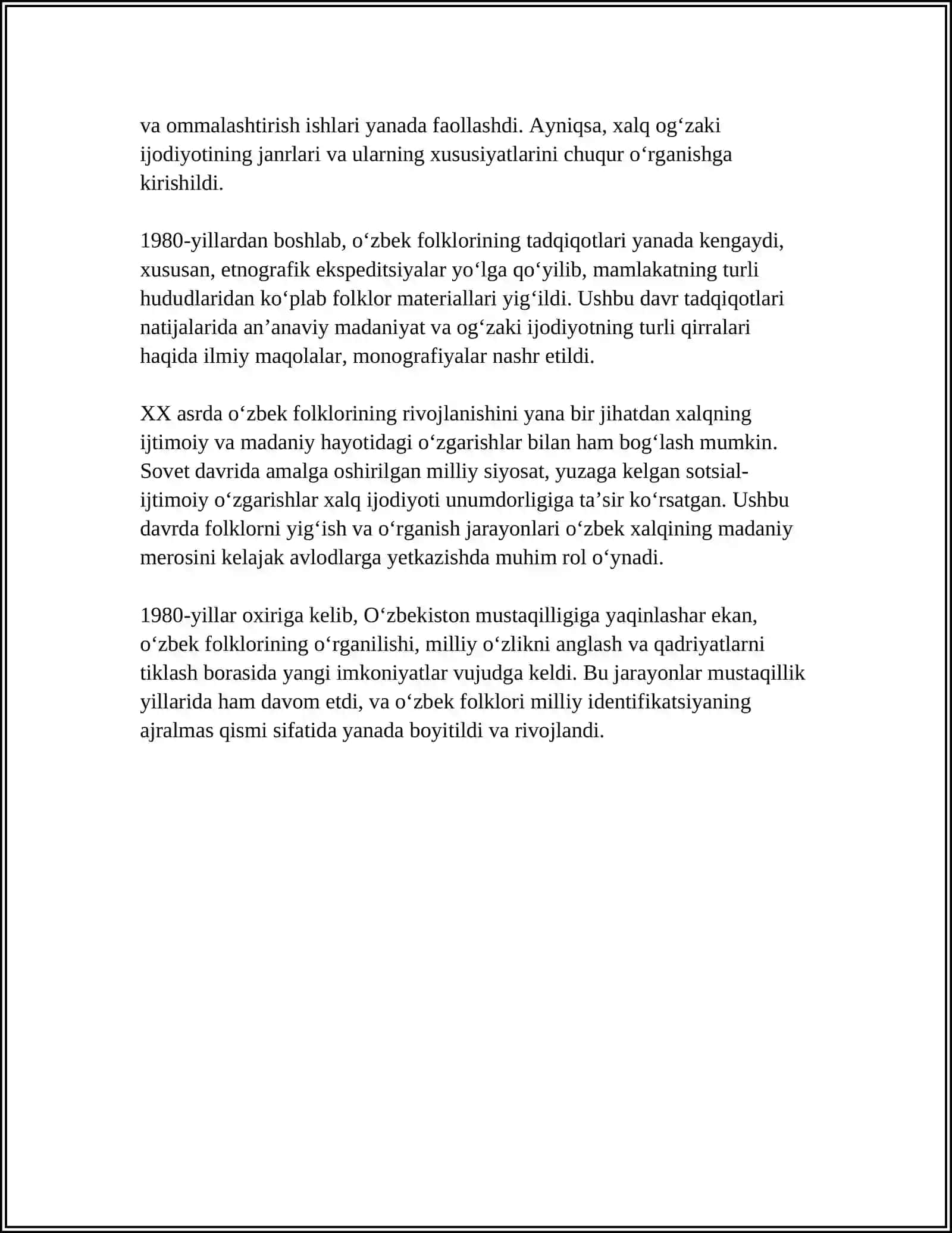"XX ASR O‘ZBEK FOLKLORSHUNOSLIGI ANTALOGIYASI"NI O‘RGANISH 4