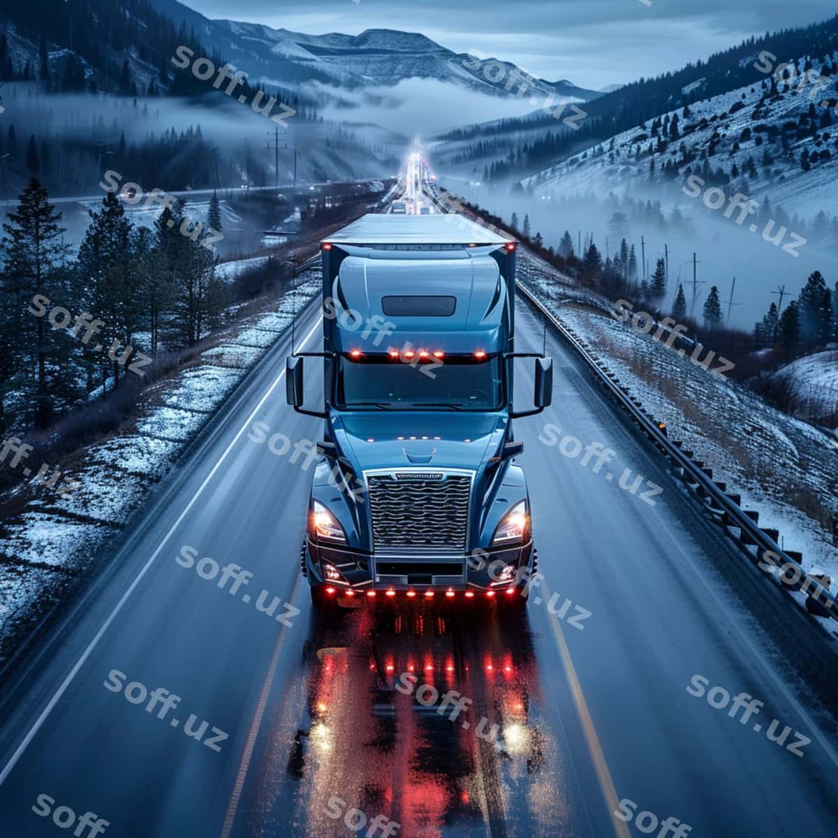 Yangi yuk avtomobili yuqori ko'rinishdan jazolash | Top view shot new semitruck 1