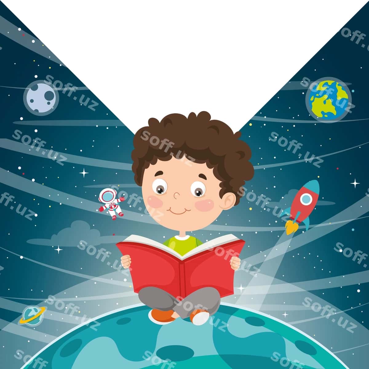 Bola kitob o'qiyotgan vektor tasviri | Vector illustration kid reading book 1
