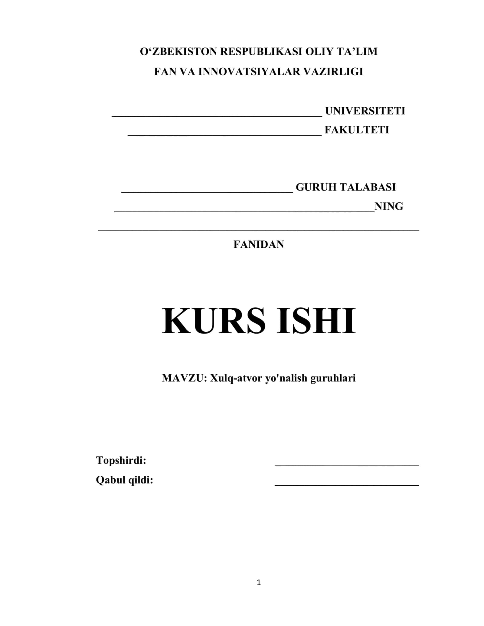 Xulq-atvor yo'nalish guruhlari