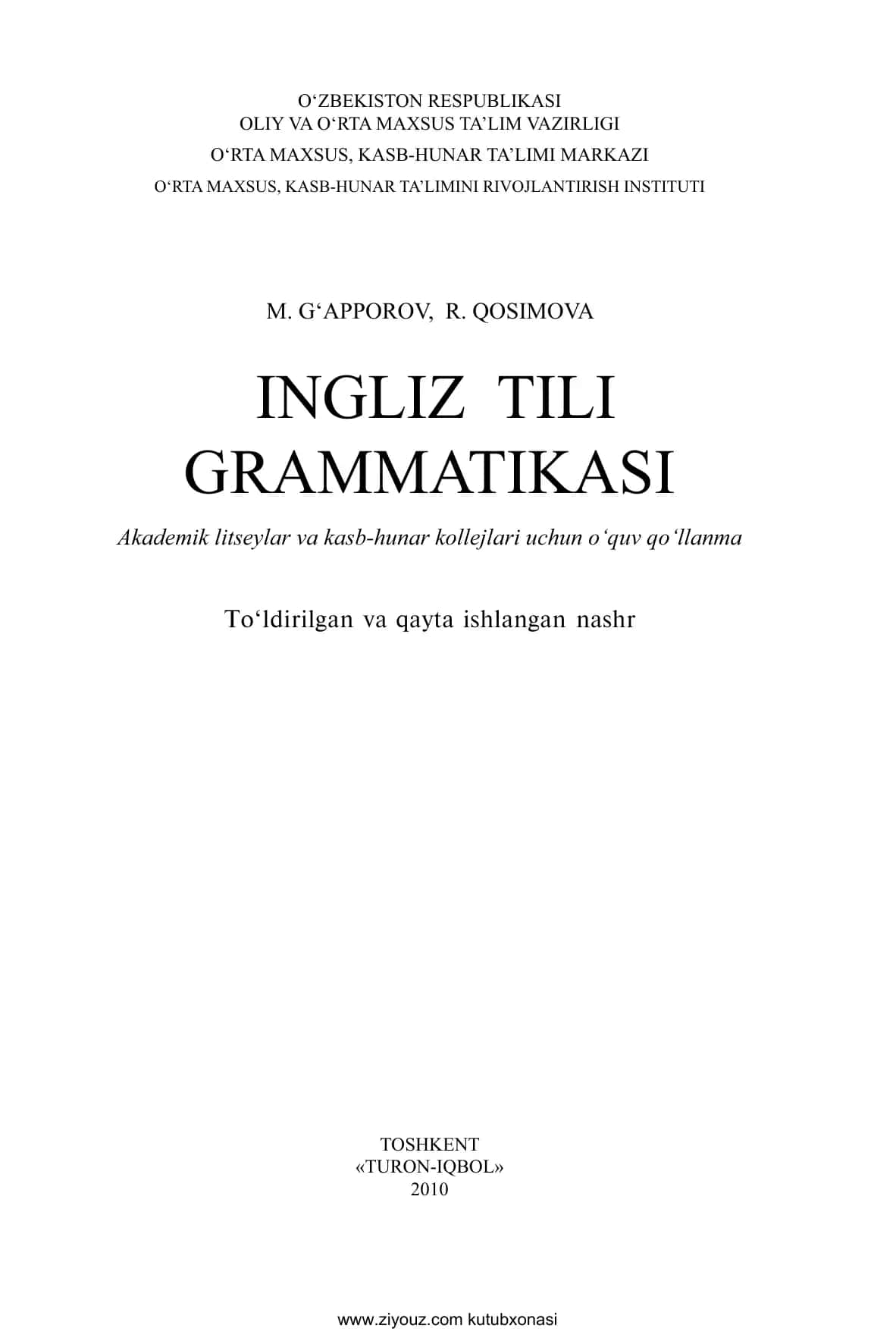 INGLIZ TILI  GRAMMATIKASI
