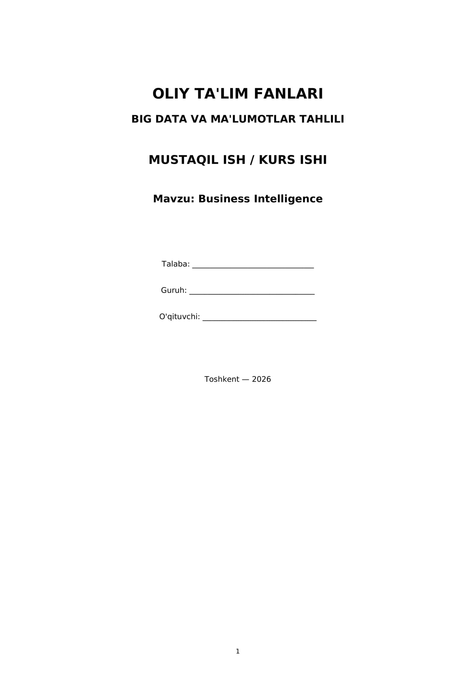 BIG DATA VA MA'LUMOTLAR TAHLILI