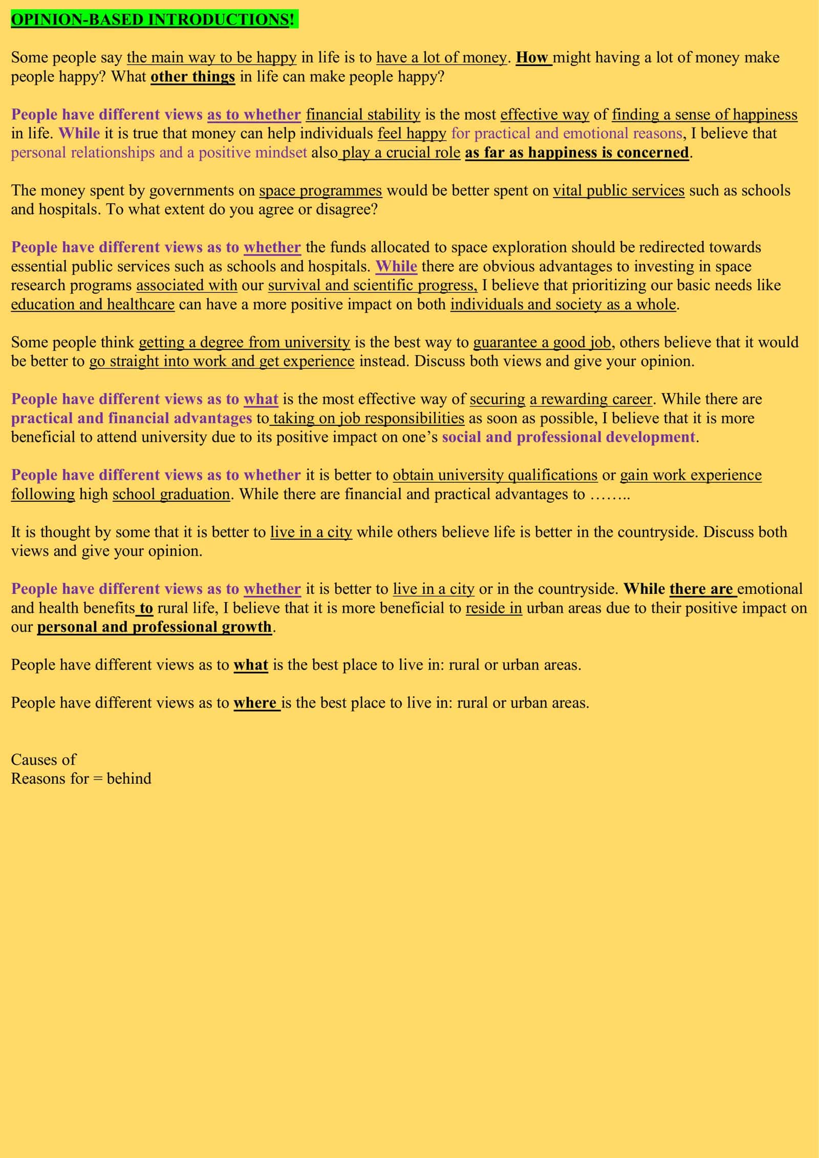 Opinion-Based Introductions
