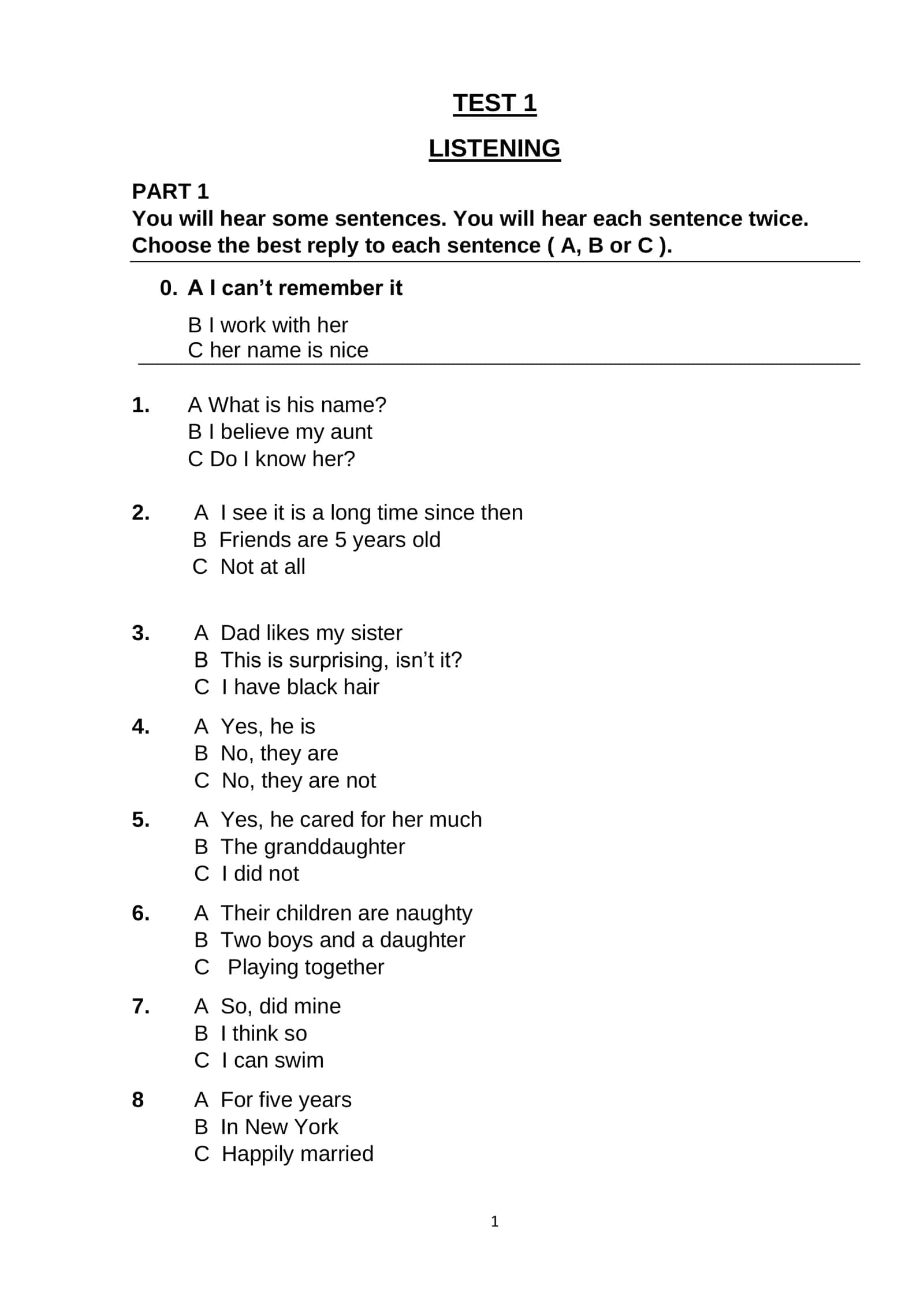 Listening Test - Part 1