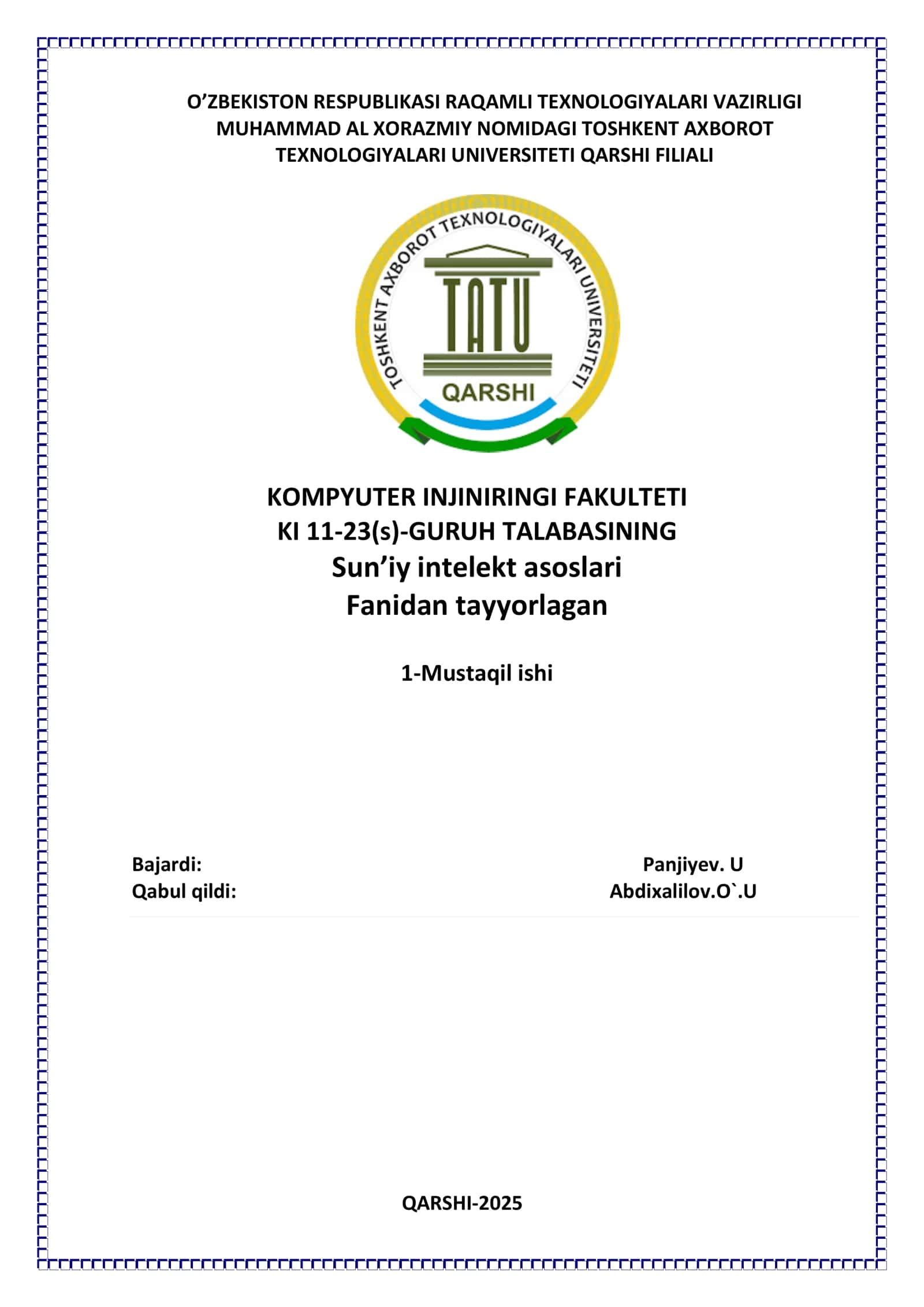 Mashinali o‘qitish usullari va algoritmlari