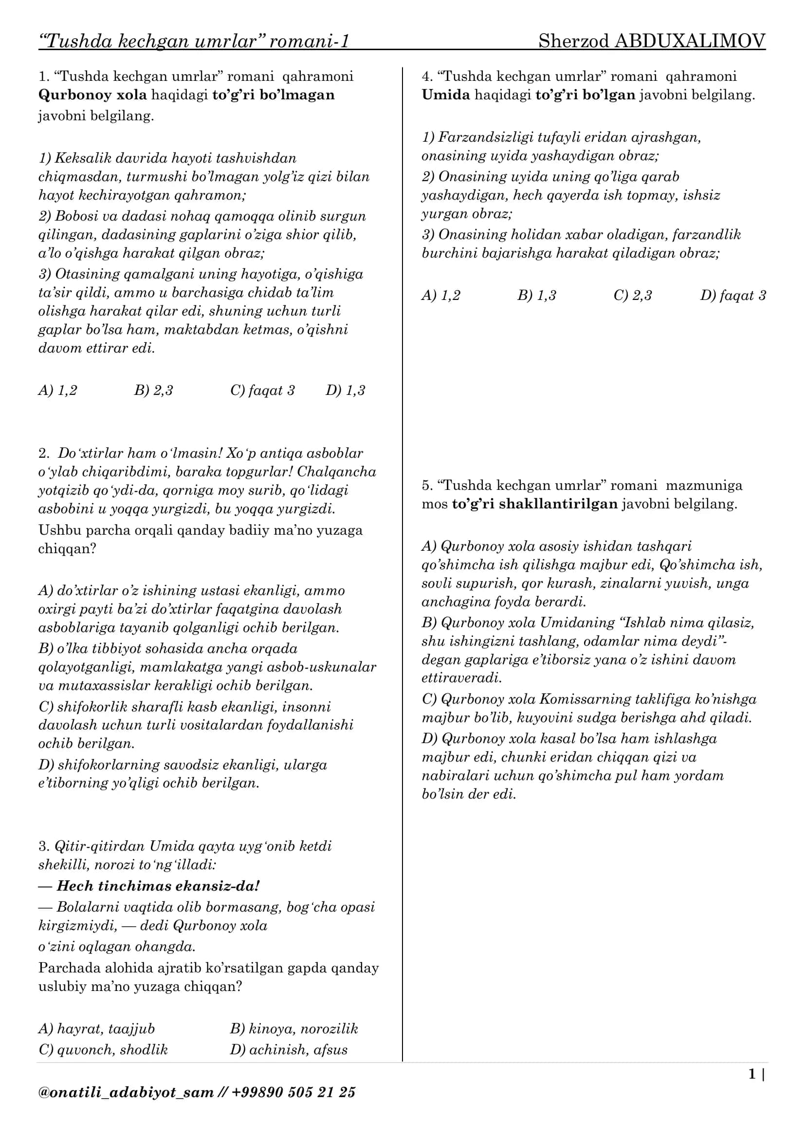 "Tushda kechgan umrlar" romani-1