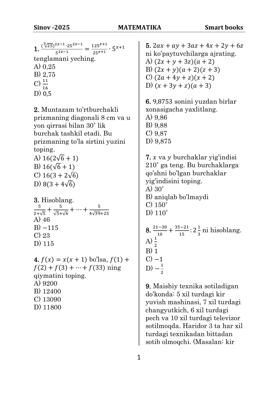Sinov -2025 MATEMATIKA