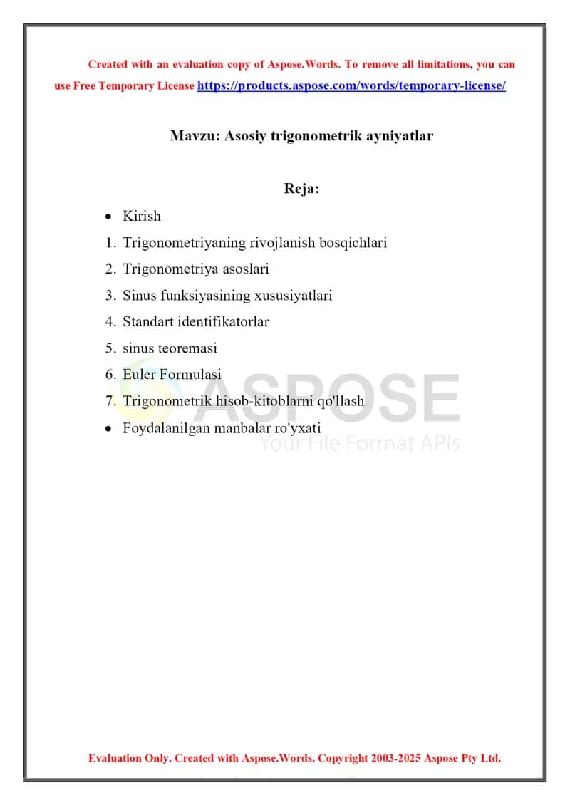 Asosiy trigonometrik ayniyatlar