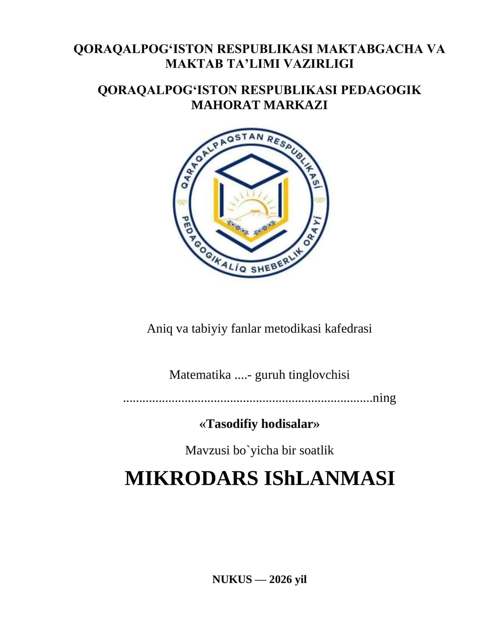 «Tasodifiy hodisalar» Fan: Algebra - 11-sinf
