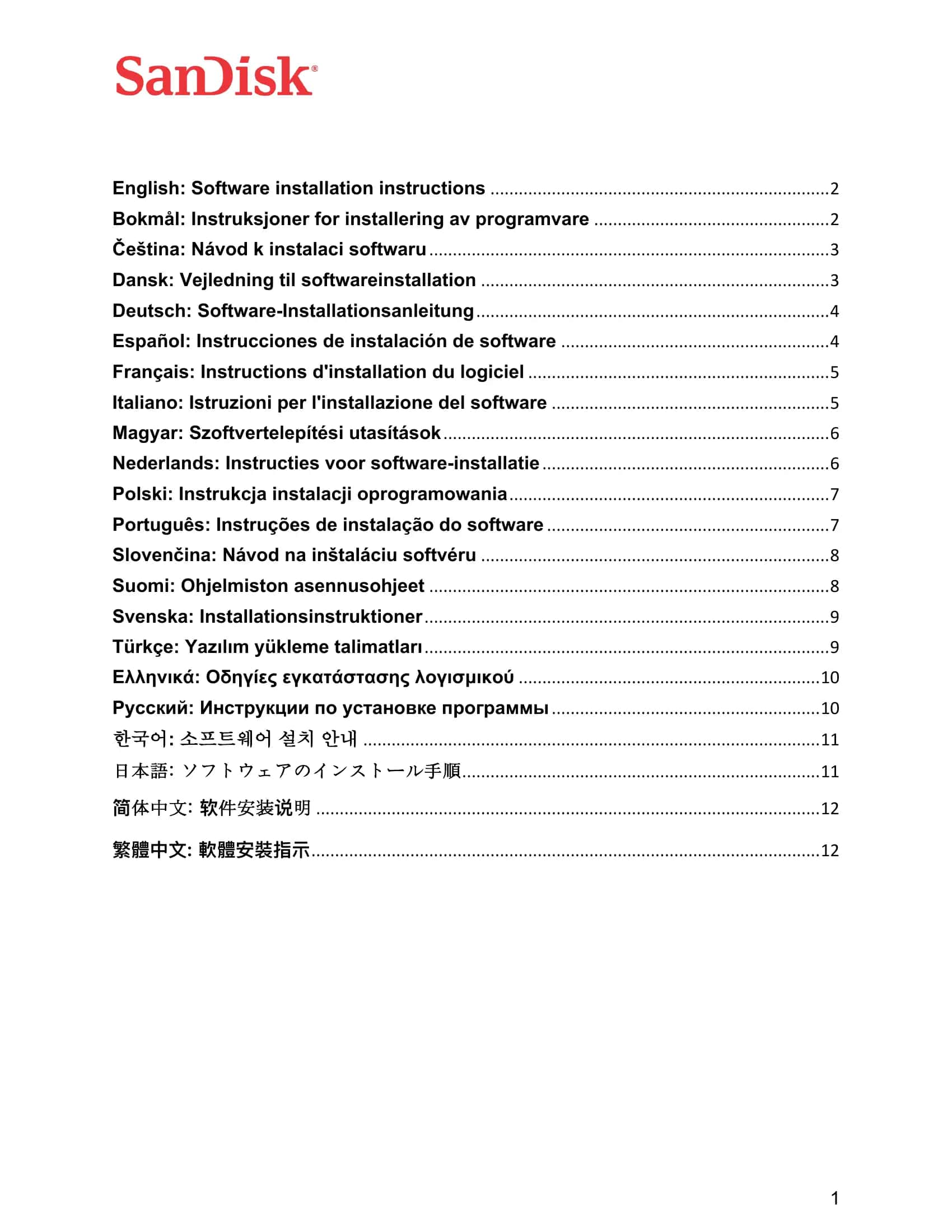 Software installation instructions