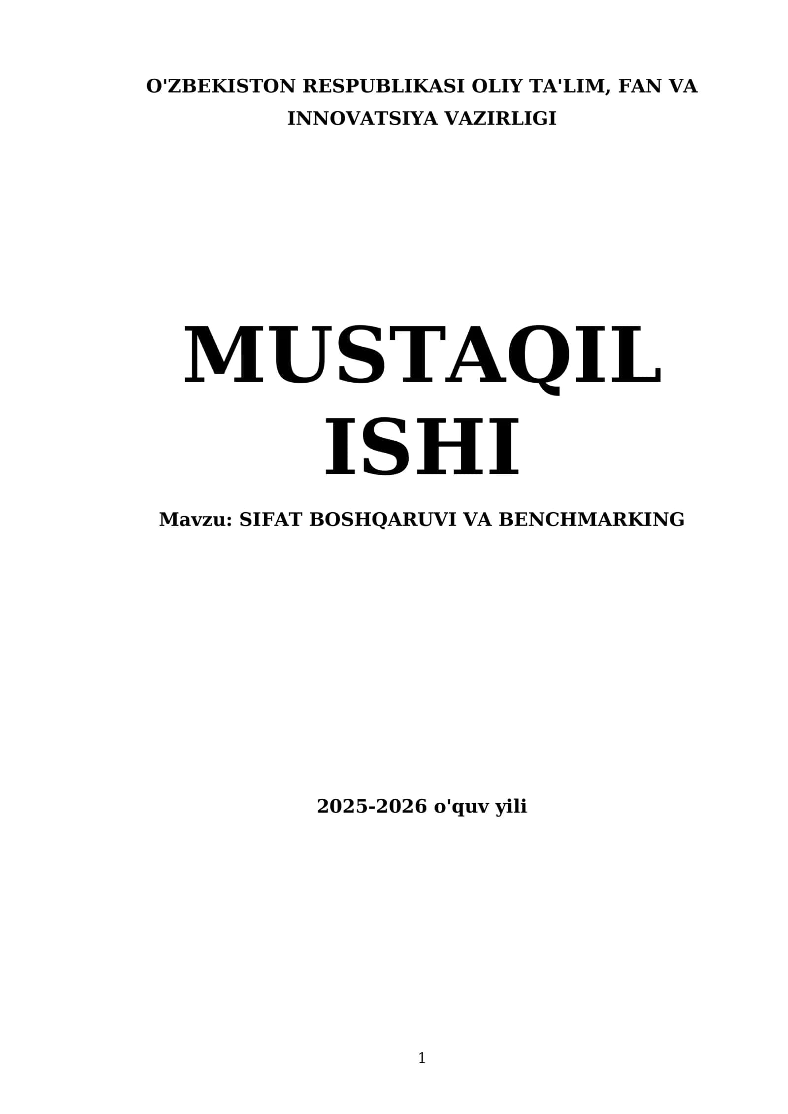 SIFAT BOSHQARUVI VA BENCHMARKING