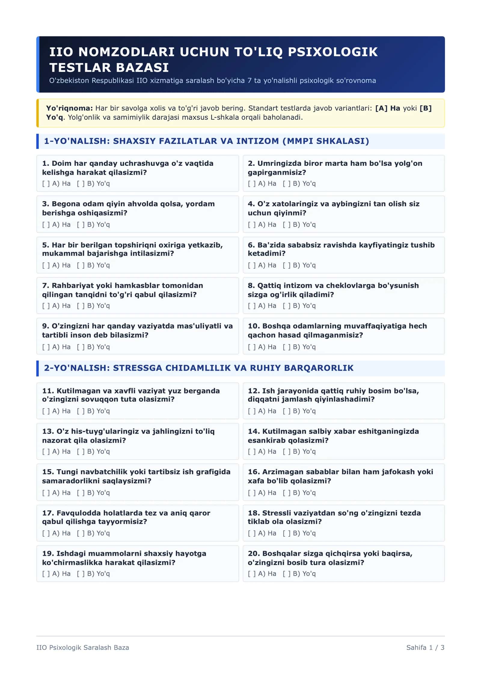 TO'LIQ PSIXOLOGIK TESTLAR BAZASI