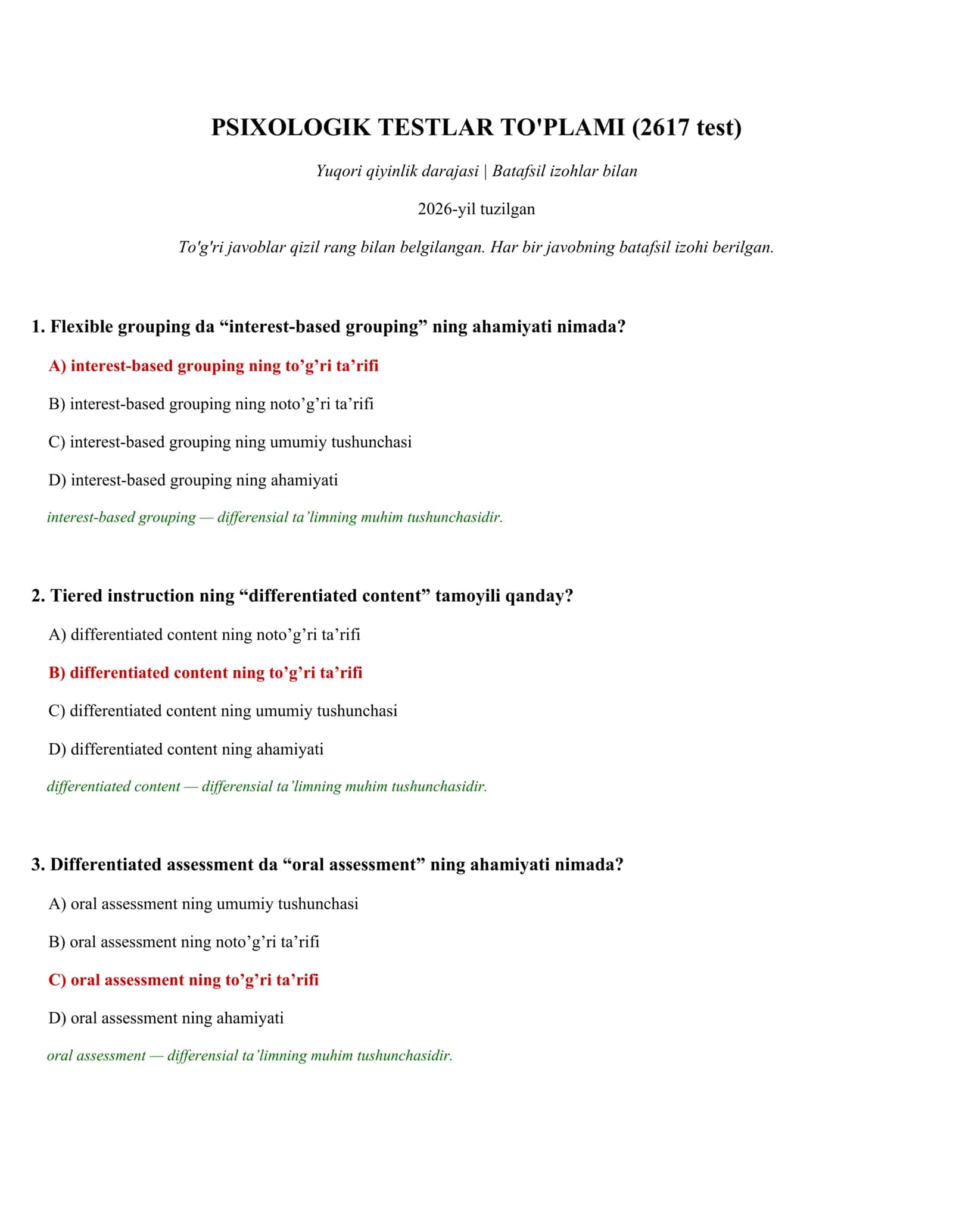 PSIXOLOGIK TESTLAR TO'PLAMI (2617 test)