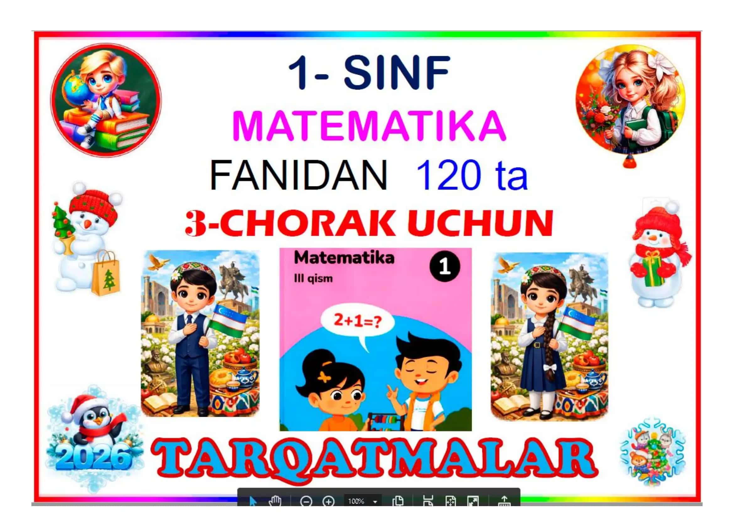 1-sinf Matematika Tarqatma. 3-chorak uchun tayyor 84 ta.