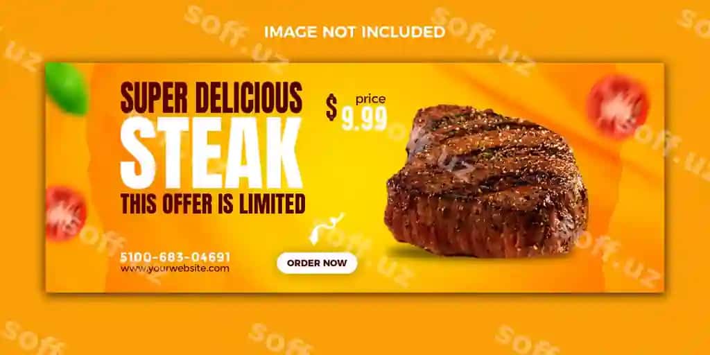 Ovqat menyusining reklamasi Facebook varaq dizayn shabloni Ovqat sotuvi bilan | Food menu promotion facebook cover design template with food sale
