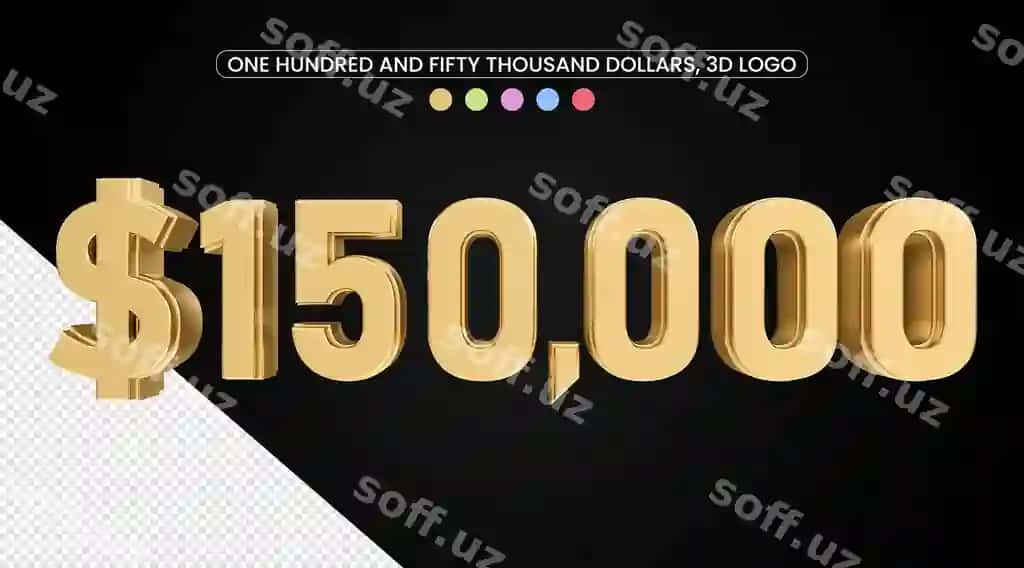 150 ming dollar o'ttiz teksturasi bilan 3D sonli belgi | 150 thousand dollars with gold texture 3d numeric symbol